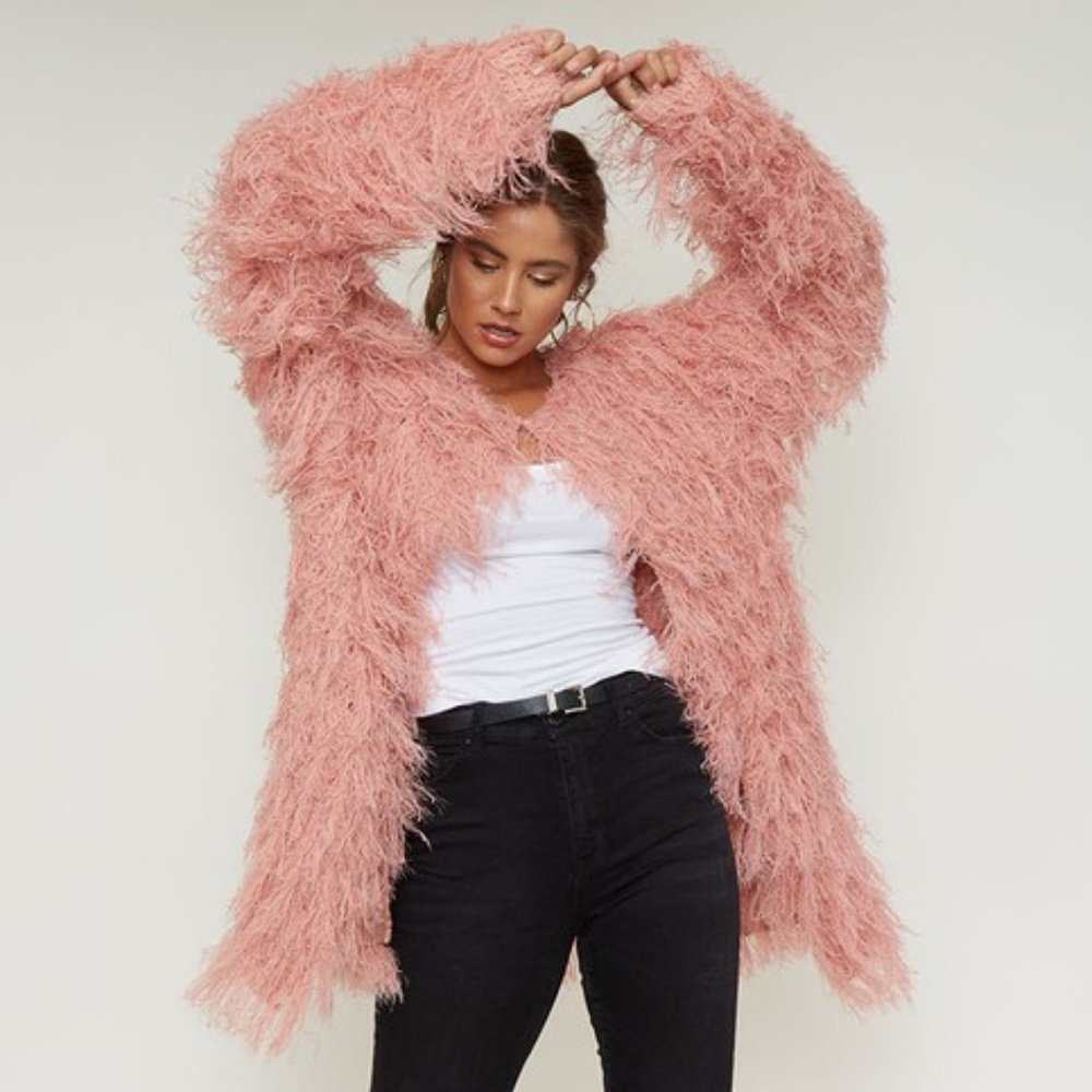 BLUSH SHAGGY FRINGE CARDIGAN - Picture 2 of 4